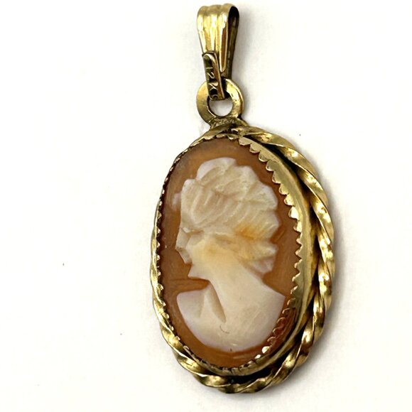 Vintage 1/20 12K GF Left Facing Cameo Pendant Oval Shell Gold Filled Rope Frame - Picture 12 of 13